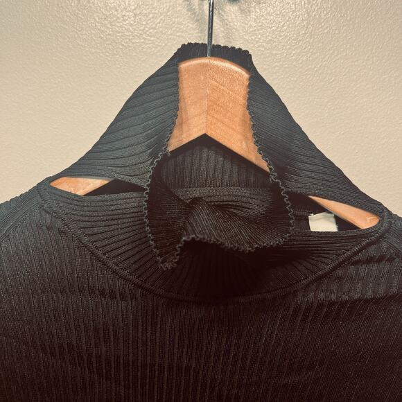 VTG Burberry Cut Out Turtleneck Black Ribbed Knit Stretchy Minimalist Office S - Picture 3 of 12